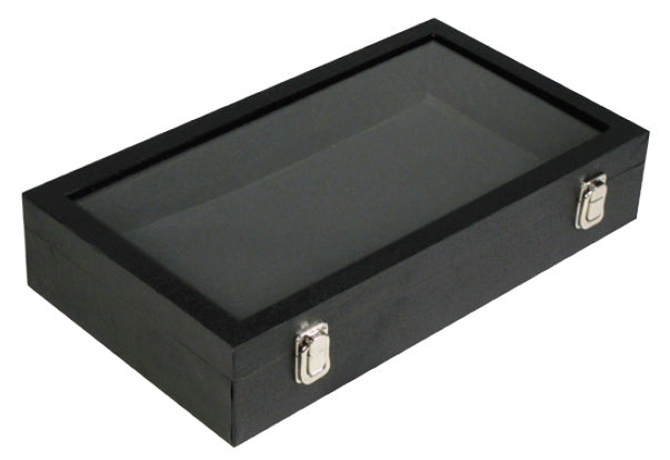 Glass Top Relic, Artifact, & Jewelry Display Box with Metal Hinges (14-1/2" x 8-1/8" x 3")