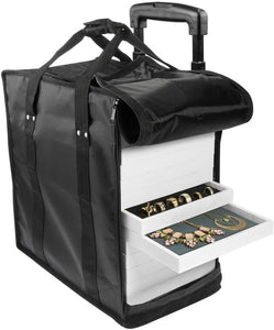 Black Trolley Case on Wheels, Holds 14- 1" Trays (Trays & Jewelry not Included)