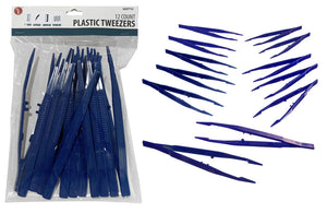 7" Blue Lightweight Plastic Tweezer - 12 Pack