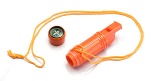 5-IN-1 Orange Survival Whistle With Lanyard